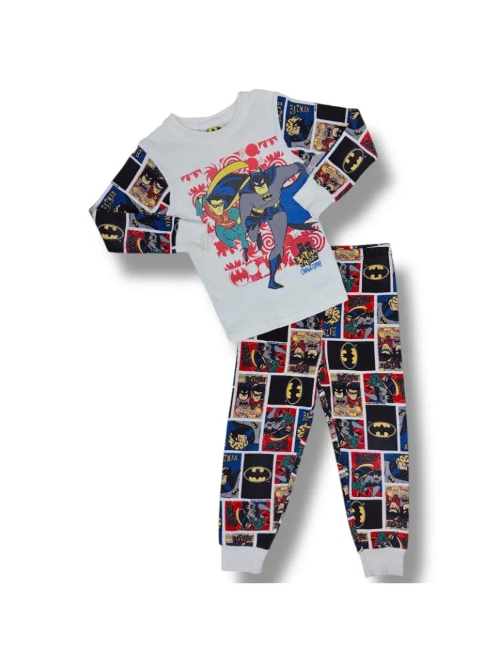 Vintage 1990s 90s Batman Robin AOP Long Sleeve Pajamas PJ Pajama Set 5 - 6